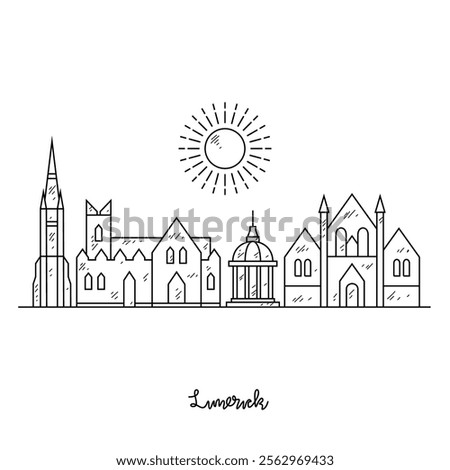 Simple sketch drawing of Limerick skyline vector illustration. Modern city in Europe in simple linear style vector design concept. One of big city in Ireland. Iconic architectural building design.