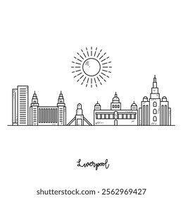 Simple sketch drawing of Liverpool skyline vector illustration. Modern city in Europe in simple linear style vector design concept. One of big city in England. Iconic architectural building design.