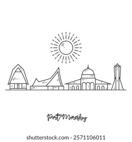 Simple sketch drawing of Port Moresby skyline vector illustration. Modern city in Oceania in simple linear style vector design concept. One of big city in Pacific. Iconic architectural building design