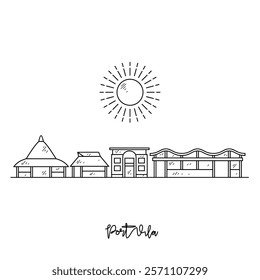 Simple sketch drawing of Port Vila skyline vector illustration. Modern city in Oceania in simple linear style vector design concept. One of big city in Pacific. Iconic architectural building design.