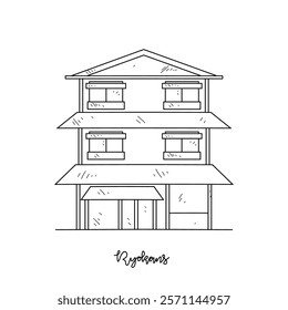 Simple sketch drawing of Ryokans Traditional House vector illustration. Traditional House in simple linear style vector design concept. Old architectural building design and great for education.