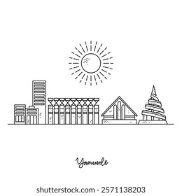 Simple sketch drawing of Yaoundé skyline vector illustration. Modern city in Africa in simple linear style vector design concept. One of big city in Africa. Iconic architectural building design.