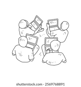 Simple sketch drawing of the students studying with device technology in a class at school. Education themes in simple sketch concept design vector and good for presentation education purpose.