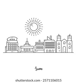 Simple sketch drawing of Suva skyline vector illustration. Modern city in Oceania in simple linear style vector design concept. One of big city in Pacific sea. Iconic architectural building design.
