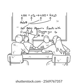Simple sketch drawing of a  teacher is teaching his students Chemist lessons in a class at school. Education themes in simple sketch concept design vector and good for presentation education purpose.