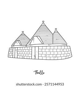 Simple sketch drawing of Trulli Traditional House vector illustration. Traditional House in simple linear style vector design concept. Old architectural building design and great for education purpose