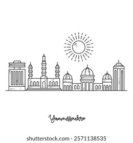 Simple sketch drawing of Yamoussoukro skyline vector illustration. Modern city in Africa in simple linear style vector design concept. One of big city in Africa. Iconic architectural building design.