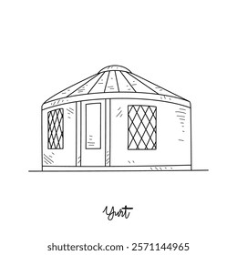 Simple sketch drawing of Yurt Traditional House vector illustration. Traditional House in simple linear style vector design concept. Old architectural building design and great for education purpose.