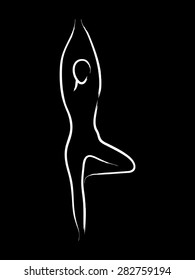 Simple sketch of a female figure doing yoga in vrksasana position