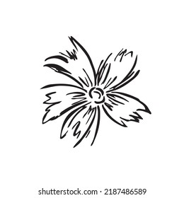 Einfache Skizze von Blumen abstrakt. Hand gezeichnet mit einer schwarzen Bürste auf weißem Hintergrund. Einfach doodle. Element für Hochzeitseinladung Design. Vektorgrafik einzeln