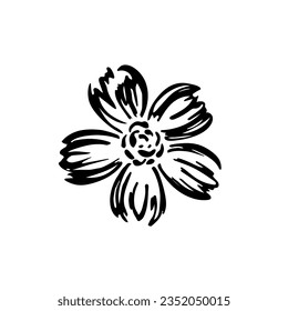 Simple sketch of flower abstract. Hand drawn with a black brush on a white background. Plain doodle. Element for wedding invitation design. Vector illustration isolated
