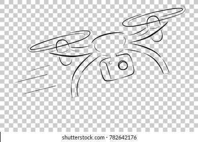 Simple Sketch : Fly and fast Moving Drone, at Transparent Effect Background