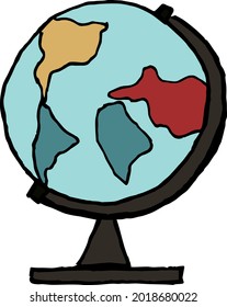 Simple sketch of globe icon. Vector illustration in simple flat syle. Blue yellow and red colors. Logo design.