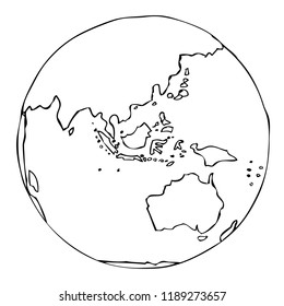 Simple Sketch Of Globe, Indonesia Archipelago At Center