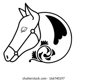 Simple sketch of a horse head in floral style 2014. vector illustration