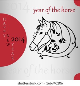 Simple sketch of a horse head in floral style 2014. vector illustration