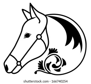 Simple sketch of a horse head in floral style 2014. vector illustration