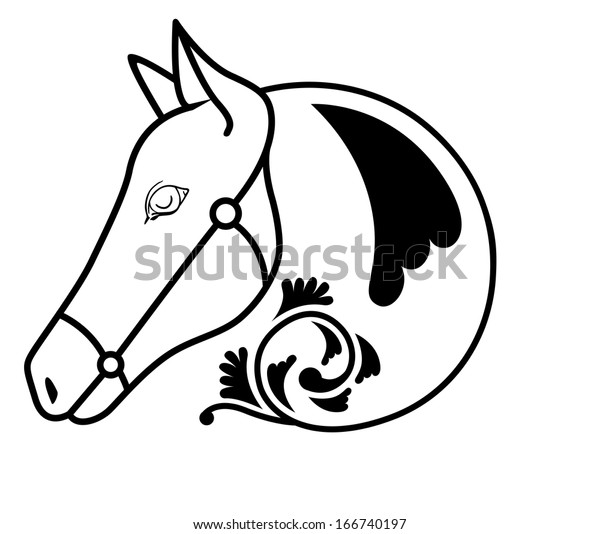 Simple Sketch Horse Head Floral Style Stock Vector Royalty