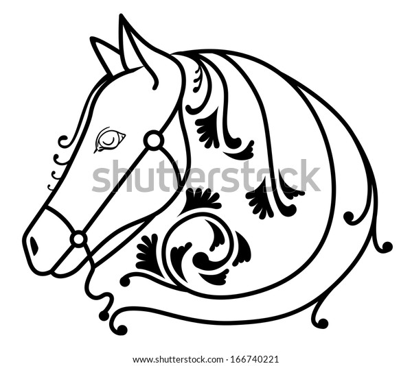 Simple Sketch Horse Head Floral Style Stock Vector Royalty Free