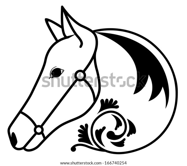 Simple Sketch Horse Head Floral Style Stock Vector Royalty