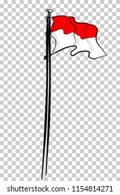 simple sketch indonesia flag at pole, at transparent effect background