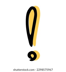 Elemento de estilo de línea de esbozo simple. Doodle lindo signo de exclamación de lápiz de tinta sobre fondo blanco. Signo de exclamación de Doodle.  Ilustración vectorial.