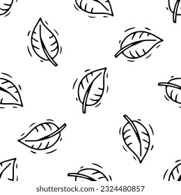 Simple sketch line style element. Doodle cute ink pen leaf on white background. Doodle leaf seamless pattern. Eco concept.