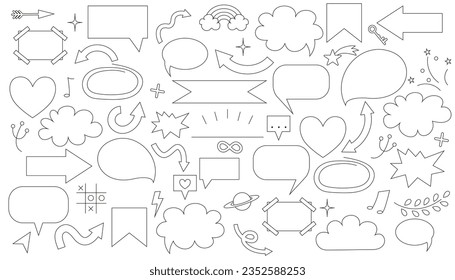 Simple sketch line style emphasis, pattern elements. Vector illustration. Hand drawn set of speech bubbles. Cartoon icons, stickers, decals, colorful elements. Doodle cute pen line elements.