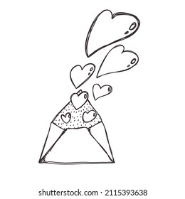 simple sketch love letter, envelope with heart icons. Hand drawn vector illustration. Valentine's day, wedding vector illustration for design. sweet element