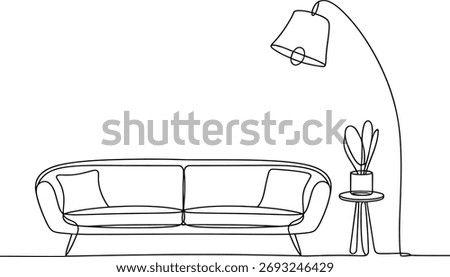 Simple sketch of a modern couch and arc lamp