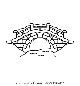 Simple sketch of an old stone bridge with arches spanning over water. Perfect for design, architecture concepts, and travel themes.