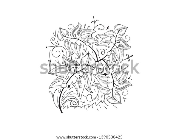 Simple Sketch Plants Lines Hand Drawn Stock Vector Royalty