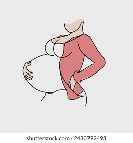 simple sketch of a pregnant woman, a girl with big breasts holds her belly and a lower back