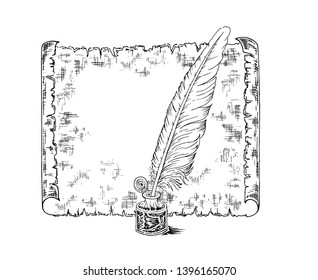 Simple Sketch Quill Pen Inkwell Old Stock Vector (Royalty Free ...