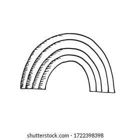 Einfache Skizze, Regenbogen einzeln auf weißem Hintergrund.  Handgezeichnete Vektorgrafik im Cartoon-Stil. Konzept der Gleichheit, des Rechts, der Gesellschaft, der Religion, der Menschenrechte, der Homosexualität, der internationalen Vielfalt
