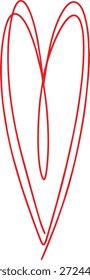 A simple sketch of a red heart shape is prominently displayed on a clean white background showcasing minimalist art