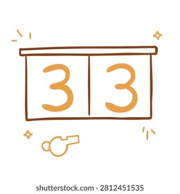 A simple sketch of a scoreboard with the number thirty three displayed alongside a whistle icon
