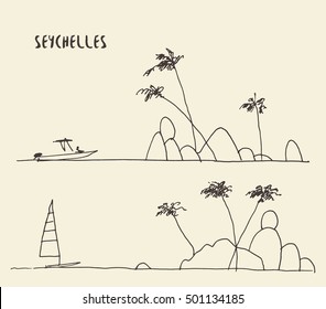 Simple sketch of a Seychelles view, vector illustration, hand drawn