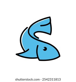 simple sketch of small blue fish Art and Illustration logo vector