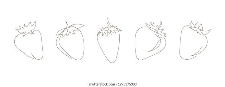 Simple sketch of strawberries, black line, doodle style. Set of strawberry line art icons, outline style, berry silhouette, symbol or sign. Simple illustration one line drawing style. Freehand drawing