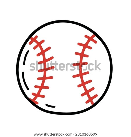 A simple sketch style drawing of a baseball featuring red stitched seams isolated on a white background