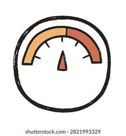 A simple sketch style illustration of a circular gauge or meter with a pointing needle, isolated on a white background.