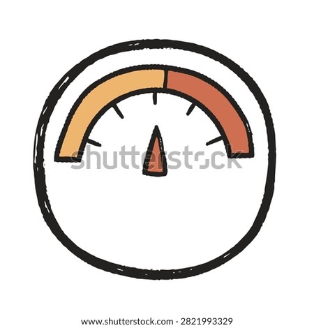 A simple sketch style illustration of a circular gauge or meter with a pointing needle, isolated on a white background.