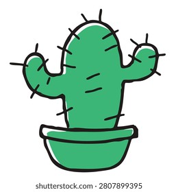 A simple sketch style illustration of a potted cactus with thorns isolated on a white background