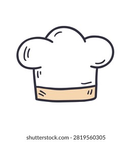 A simple sketch style illustration of a professional chef hat with a tan band on a white background