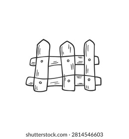 A simple sketch style illustration of a small wooden fence section with three vertical planks and two horizontal crossbeams.