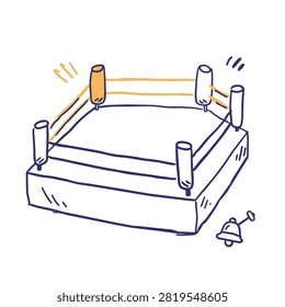 A simple sketch style illustration of a square boxing ring with four corner posts and a small bell in the corner on a white background.