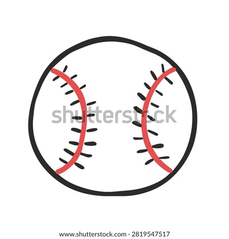 A simple sketch style illustration of a white baseball with red stitching isolated on a plain background