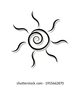 Simple sketch of a sun. Black and white drawing with shade. Stulish tattoo design.