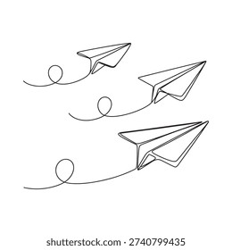 Simple sketch of three paper airplanes with swirling trails